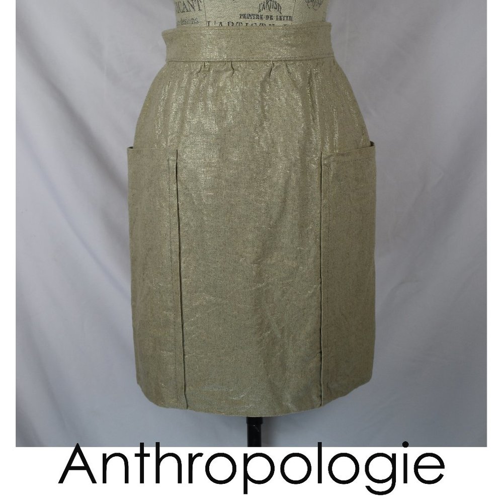 Anthro Cartonnier Linen Gold Casetta Skirt 6